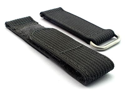 Quick Release Watch Strap Ribbed Nylon Hook & Loop TP Ash Grey 22mm