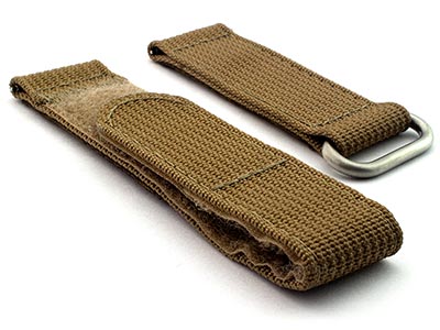 Quick Release Watch Strap Ribbed Nylon Hook & Loop TP Khaki 24mm