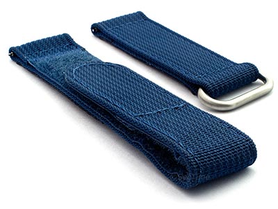 Quick Release Watch Strap Ribbed Nylon Hook & Loop TP Navy Blue 22mm