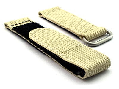 Quick Release Watch Strap Ribbed Nylon Hook & Loop TP Beige 01