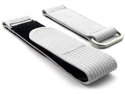 Quick Release Watch Strap Ribbed Nylon Hook & Loop TP White 22mm