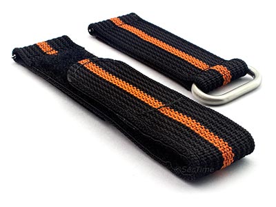 Quick Release Watch Strap Ribbed Nylon Hook & Loop TP Black/Orange (3) 22mm
