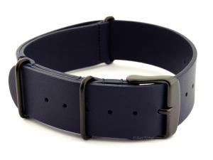 Genuine Leather Nato Watch Strap PVD Hardware Navy Blue 20mm