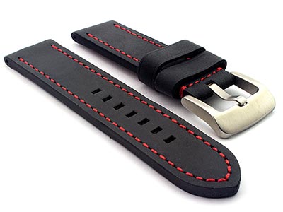 Leather Watch Strap Marina fits Panerai 24mm Matte Black/Red