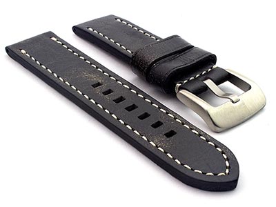 Leather Watch Strap Marina Matte Retro Black 22mm