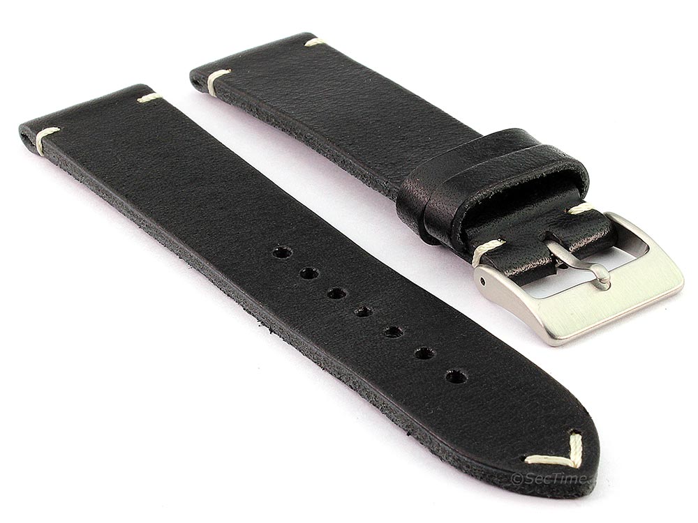 Genuine Leather Watch Strap Band Mirage Black 21mm