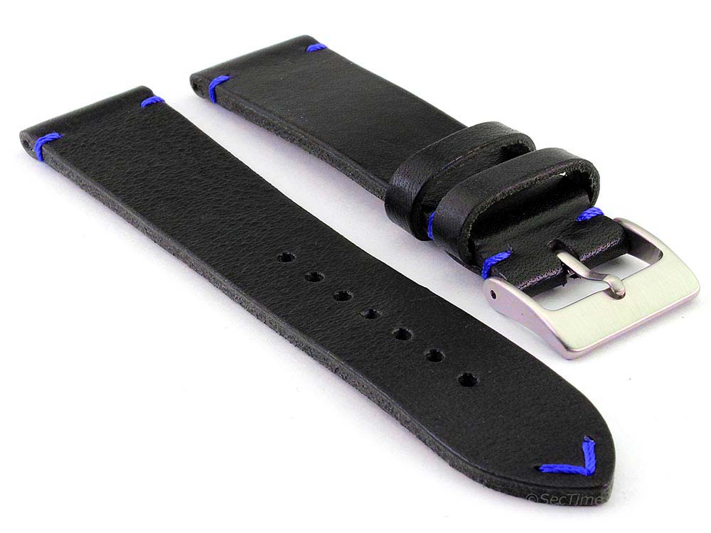Genuine Leather Watch Strap Band Mirage Black/Blue 01