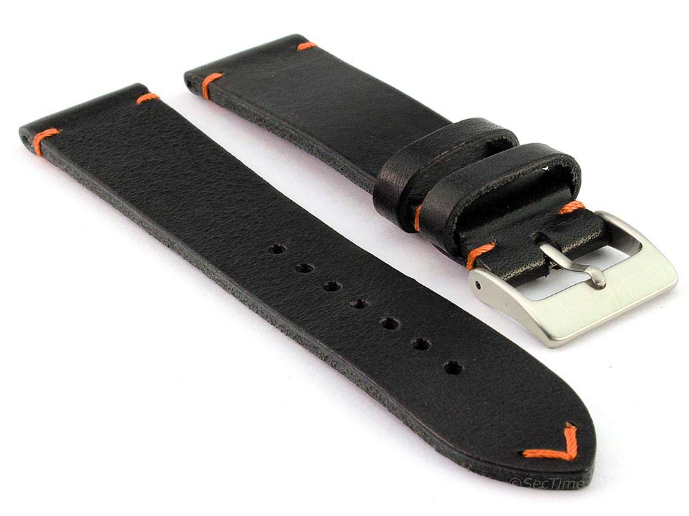 Genuine Leather Watch Strap Band Mirage Black/Orange 21mm