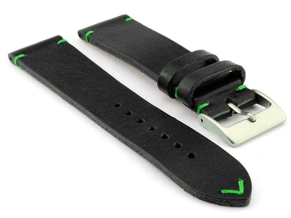 Genuine Leather Watch Strap Band Mirage Black/Green 22mm