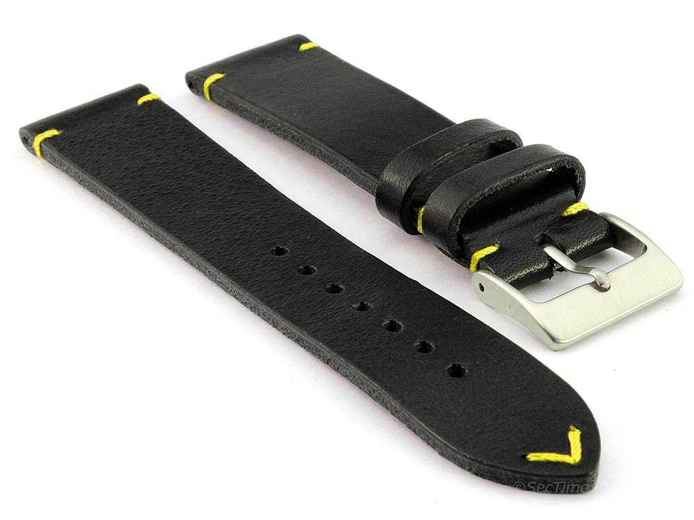 Genuine Leather Watch Strap Band Mirage Black/Yellow 21mm