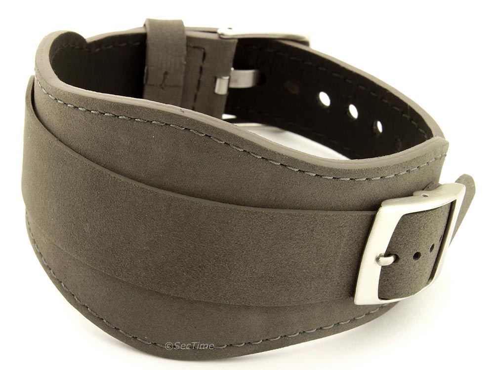 Genuine Leather One-piece Cuff Pad Watch Strap Band Moscow Grey 01