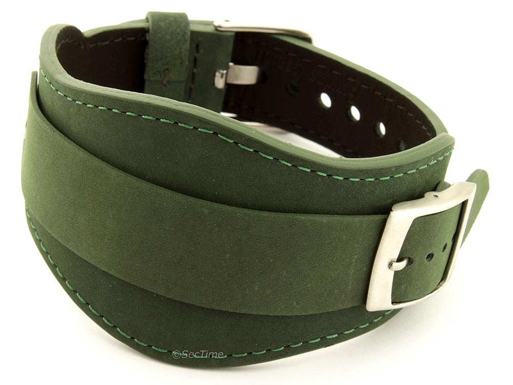 Genuine Leather One-piece Cuff Pad Watch Strap Band Moscow Green 01