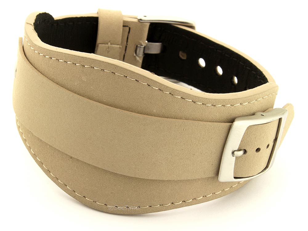 Genuine Leather One-piece Cuff Pad Watch Strap Band Moscow Beige 01