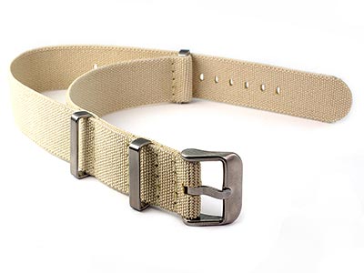 Elastic Nylon/Rubber Nato Watch Strap Military Divers Beige 01