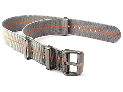 Elastic Nylon/Rubber Nato Watch Strap Military Divers Grey/Orange 18mm