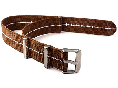 Elastic Nylon/Rubber Nato Watch Strap Military Divers Brown/White 22mm