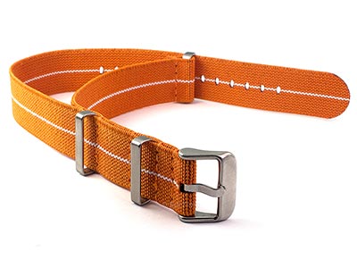 Elastic Nylon/Rubber Nato Watch Strap Military Divers Orange/White 20mm
