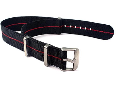 Elastic Nylon/Rubber Nato Watch Strap Military Divers Black/Red 01