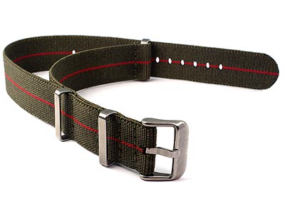 Elastic Nylon/Rubber Nato Watch Strap Military Divers Olive Green/Red 18mm