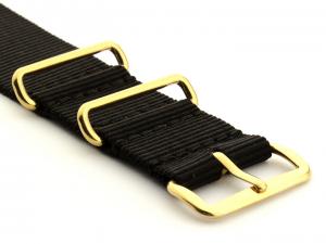 Nato G10 Nylon Watch Strap Gold Buckle Black 18mm