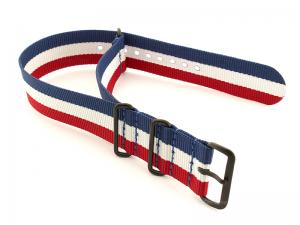Nato G10 Nylon Watch Strap PVD Buckle Blue/White/Red (France) 22mm