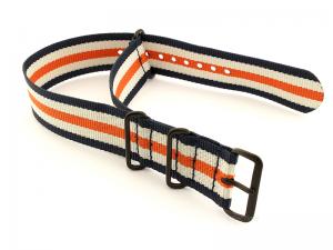 Nato G10 Nylon Watch Strap PVD Buckle N.Blue/White/Orange (5) 01