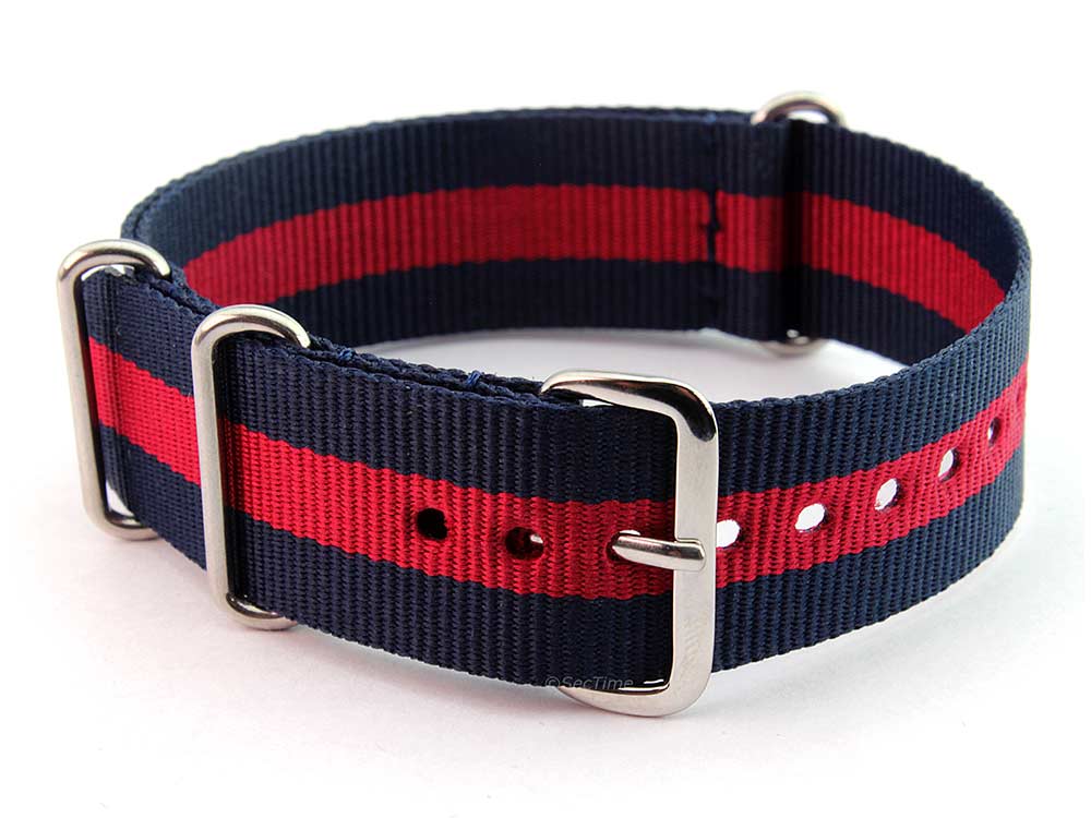 Nato Watch Strap G10 Military Nylon Divers Navy Blue/Red (3) 22mm