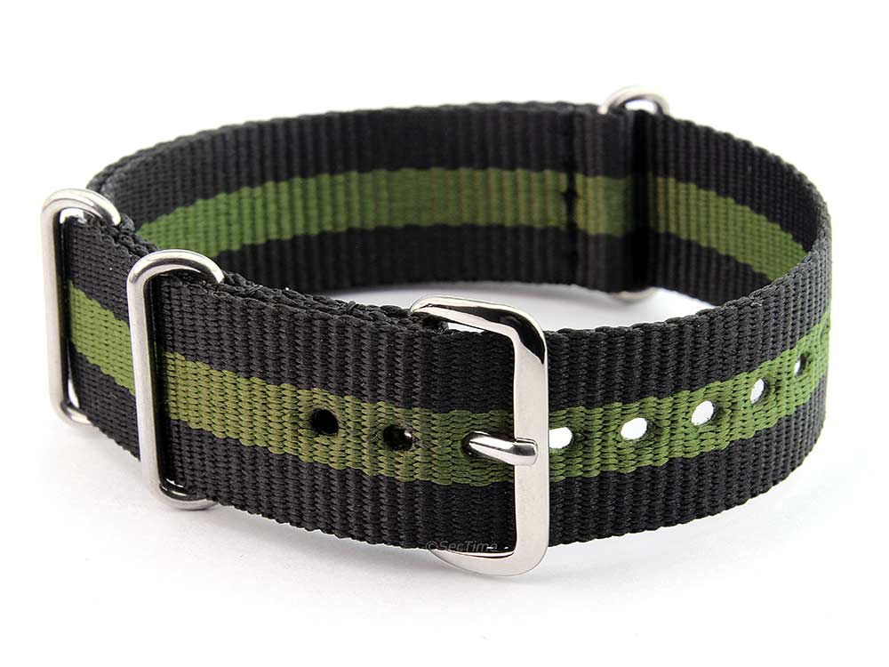 Nato Watch Strap G10 Military Nylon Divers Black/Green (3) 24mm