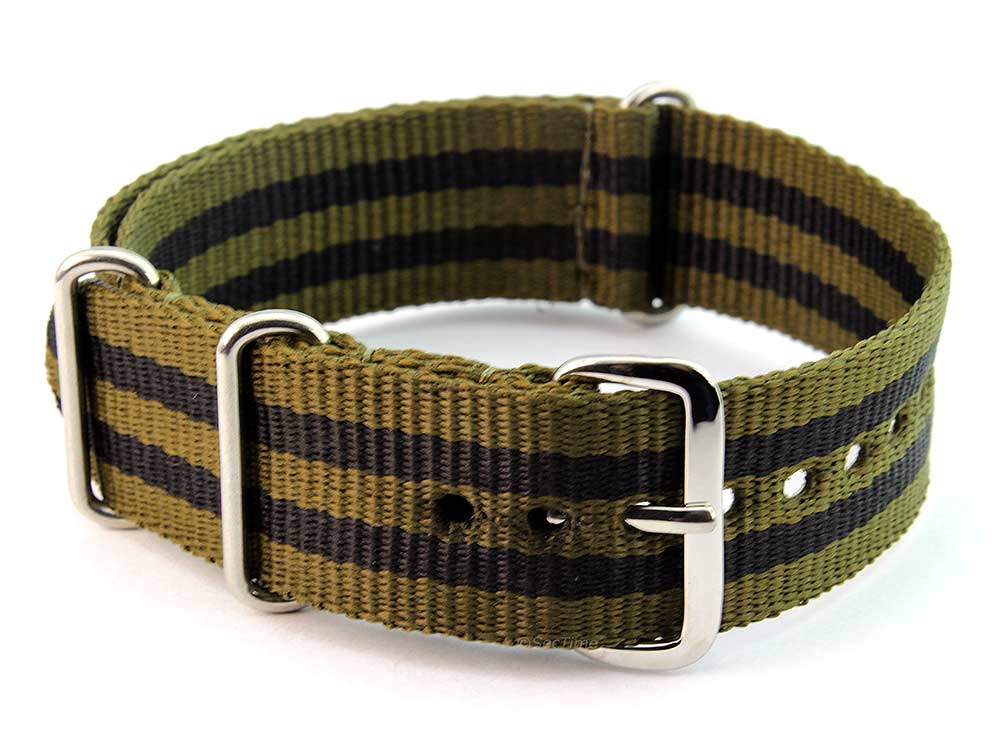 Nato Watch Strap G10 Military Nylon Divers Olive Green/Black (5) 22mm