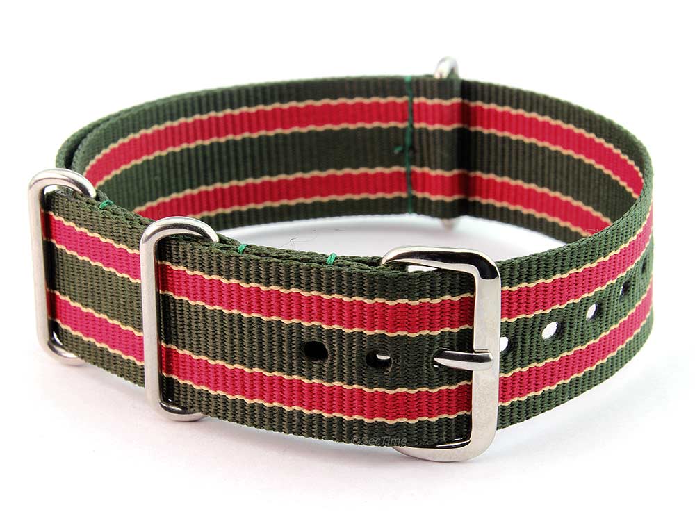 Nato Watch Strap G10 Military Nylon Divers Green/Beige/Maroon (9) 24mm