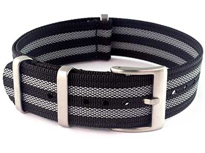 Ribbed Nylon Nato Watch Strap Military Divers Black/Grey (JB) 18mm