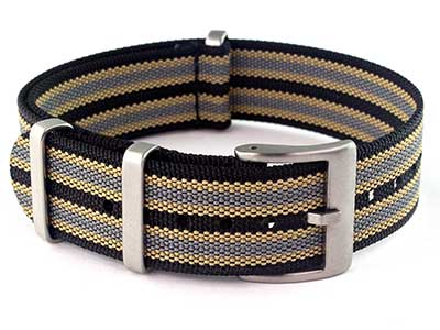 Ribbed Nylon Nato Watch Strap Military Divers Black/Beige/Grey (9) 22mm