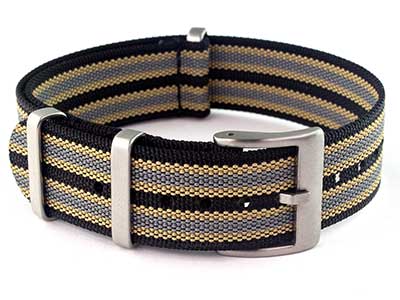 Ribbed Nylon Nato Watch Strap Military Divers Black/Beige/Grey (9) 01