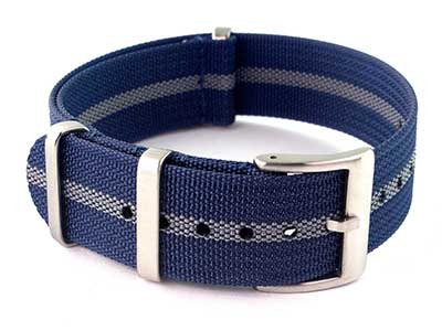 Ribbed Nylon Nato Watch Strap Military Divers Navy Blue/Grey (3) 21mm