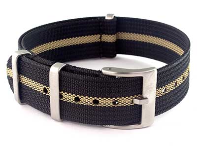 Ribbed Nylon Nato Watch Strap Military Divers Black/Beige (3) 19mm