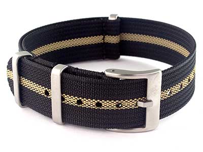 Ribbed Nylon Nato Watch Strap Military Divers Black/Beige (3) 02