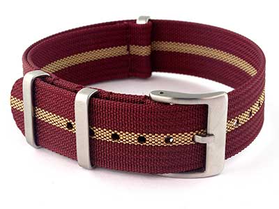 Ribbed Nylon Nato Watch Strap Military Divers Maroon/Beige (3) 22mm
