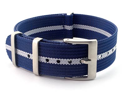 Ribbed Nylon Nato Watch Strap Military Divers Navy Blue/White (3) 02