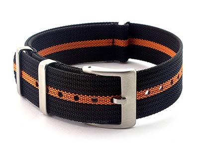 Ribbed Nylon Nato Watch Strap Military Divers Black/Orange (3) 01