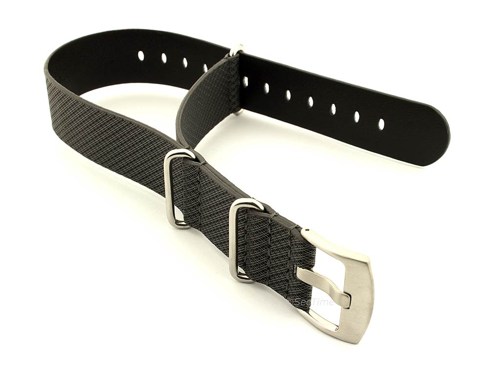 Synthetic Waterproof Nato Watch Strap Hydrophobized Leather Lining Black 24mm