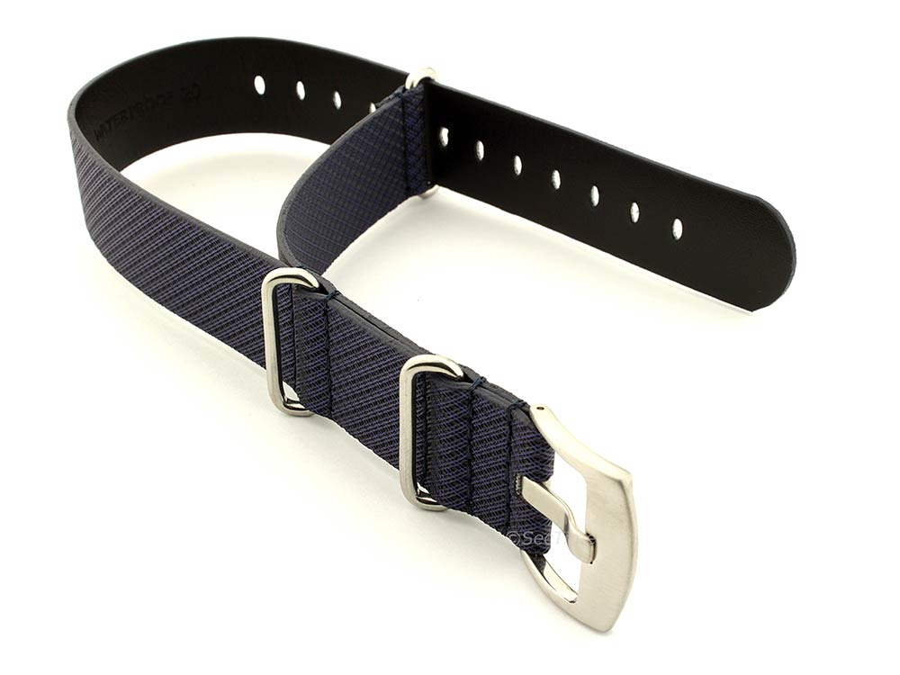 Synthetic Waterproof  Nato Watch Strap Hydrophobized Leather Lining Blue 18mm