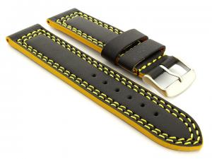 Leather Watch Strap Black with Yellow Stitching Orion 02