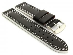 Leather Watch Strap Black with White Stitching Orion 02