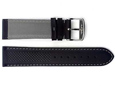 Laser Perforated Leather Watch Strap Oscar Black/Grey 22mm