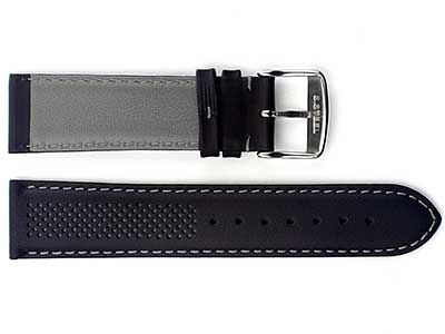 Laser Perforated Leather Watch Strap Oscar Black/Grey 24mm