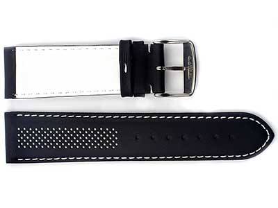 Laser Perforated Leather Watch Strap Oscar Black/White 22mm