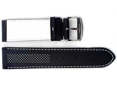 Laser Perforated Leather Watch Strap Oscar Black/White 24mm