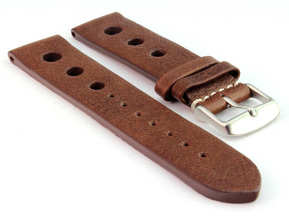 Genuine Leather Watch Strap Band Prague Rally Dark Brown 01