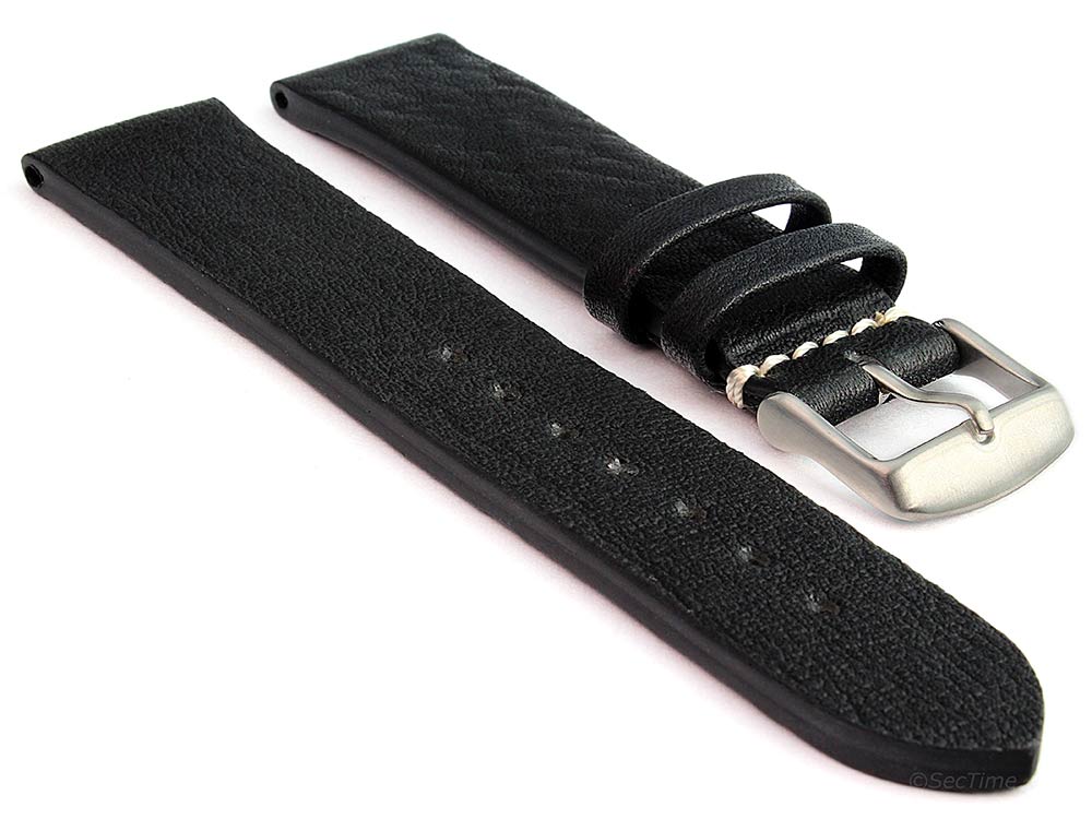 Genuine Leather Watch Strap Band Prague Black 22mm