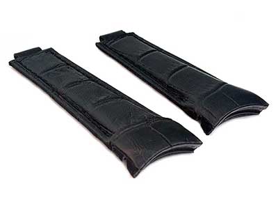 Curved Genuine Leather Watch Strap Band Compatible with Rolex Daytona Black 01